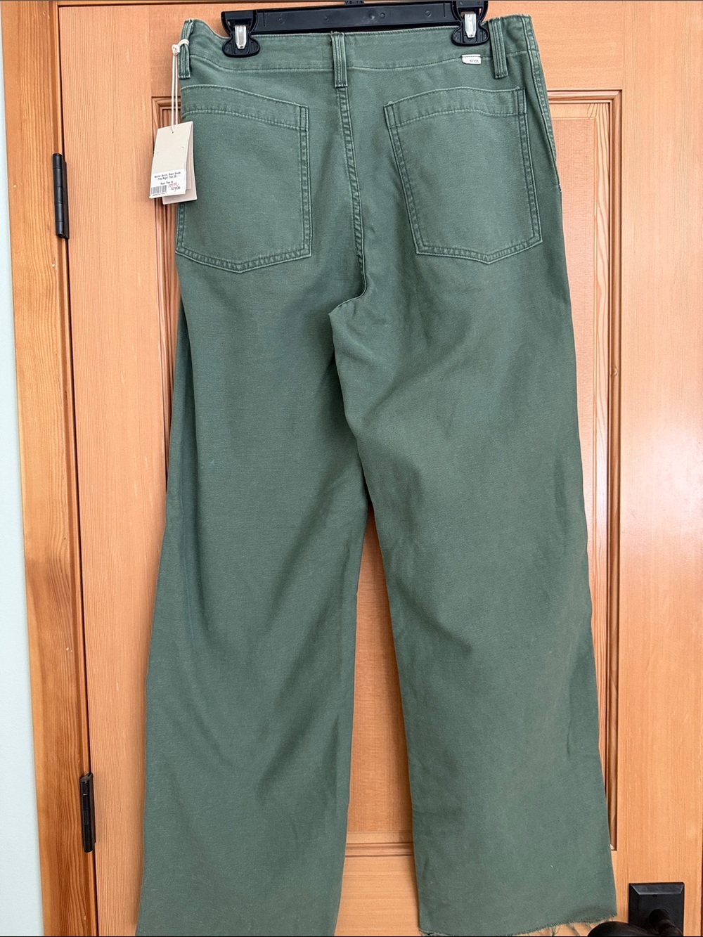 NWT MOTHER Olive Green Wide-Leg Cotton Trousers - Major Sneak Fray in Roger That - Picture 5 of 9